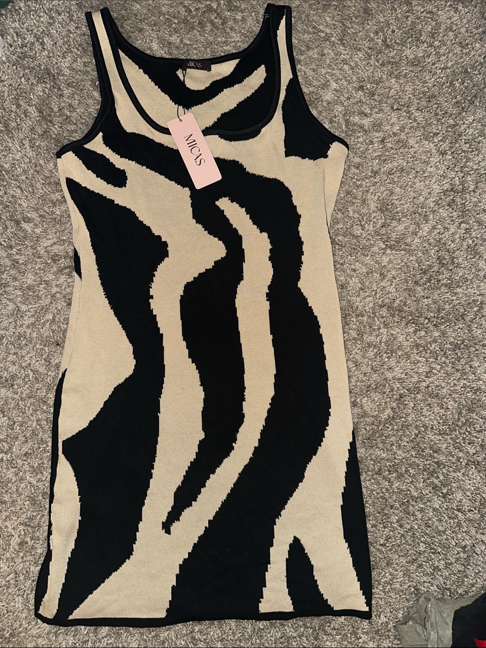 MINKPINK Black and Cream Zebra-Print Tank Dress